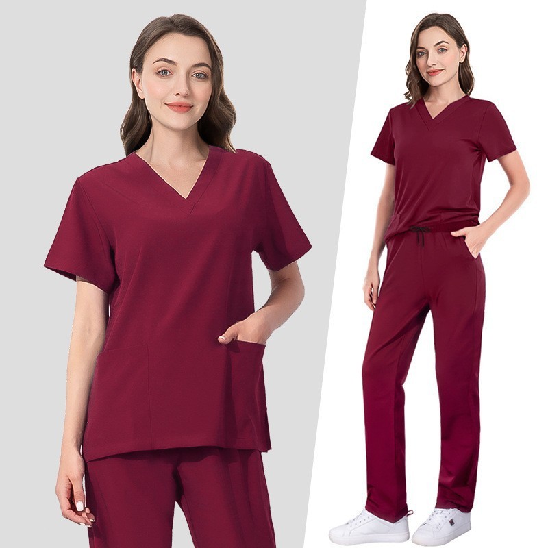 念頃弾力速乾手術服病院看護師服セット美容院作業服vネック分体手洗い服|undefined