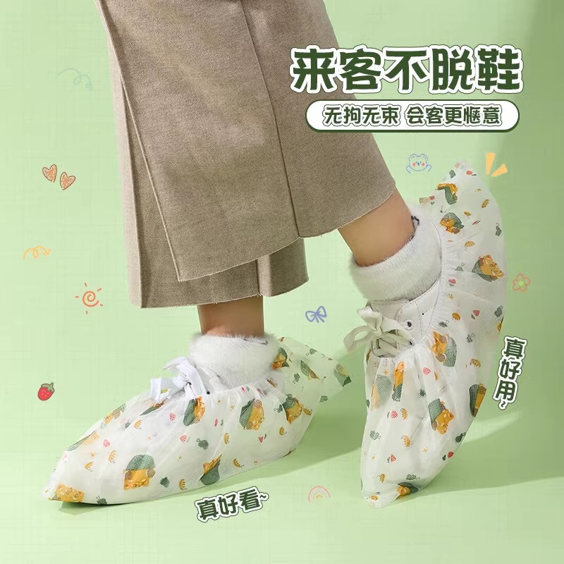 加厚一次性鞋套无纺布家用室内透气防尘耐磨防滑机房学生待客脚套|undefined