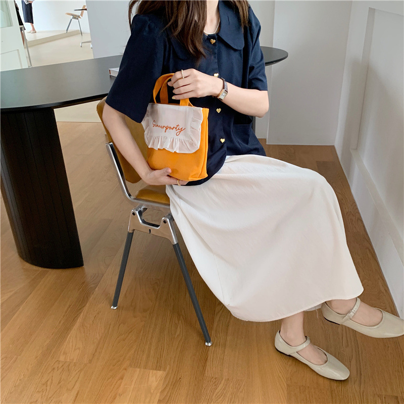 1441 Japanese and Korean chic Sweet ruffled bento Bag, Fresh embroidered hand-held small cloth bag, girl student bag wholesale undefined