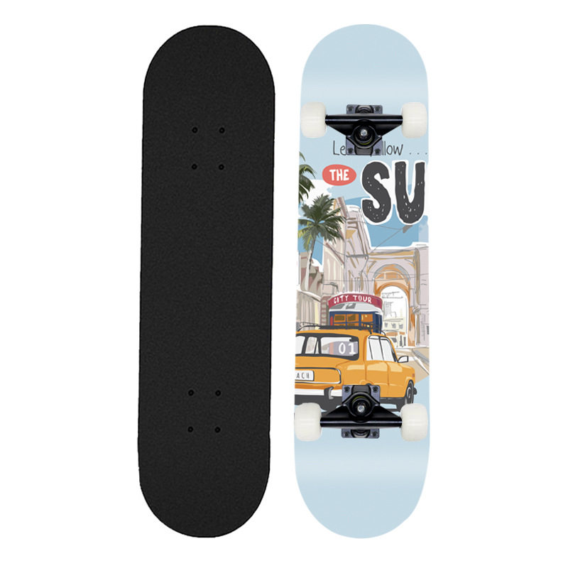 New model beginner double deck four-wheel skateboard 31 inches street maple paint support for teenagers