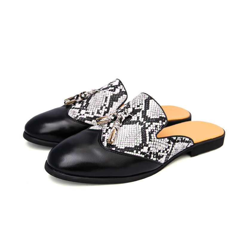 Zapatos perezosos con pies para hombre, zapatos transfronterizos de gran tamaño, nuevos zapatos de cuero de medio arrastre de verano, tendencia de moda, estilista, zapatos de cuero con flecos