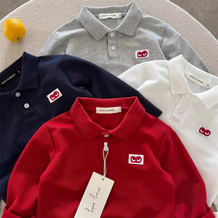 Children's Long-Sleeved Polo Shirt 2025 Autumn Boys' Japanese Style Heart T-Shirt Baby Kidsren's Pure Color Bottoming Shirt Top t