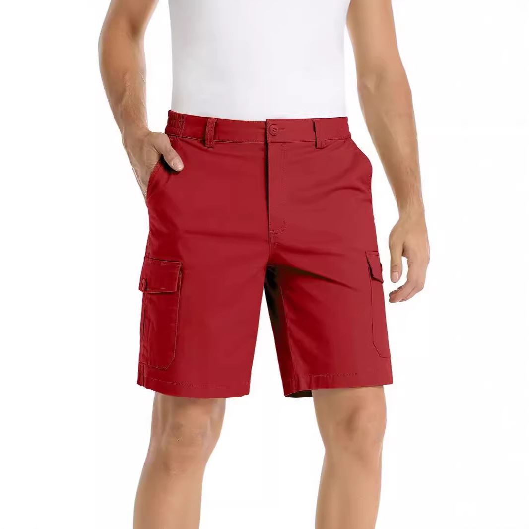 2024 Cross-Border New Solid Color Men's Multi-Pocket Casual Cargo Shorts Straight Summer Shorts