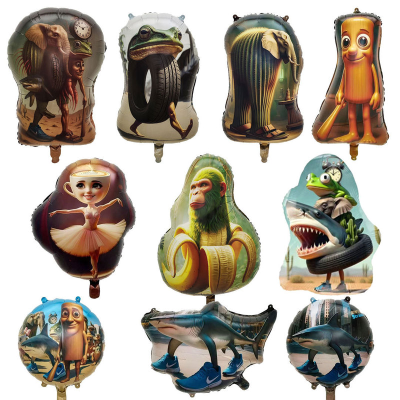 Cross-Border American Shanhaijing Tungtungsahur Wooden Stick Man Tralalo Shark Aluminum Film Birthday Party Balloons