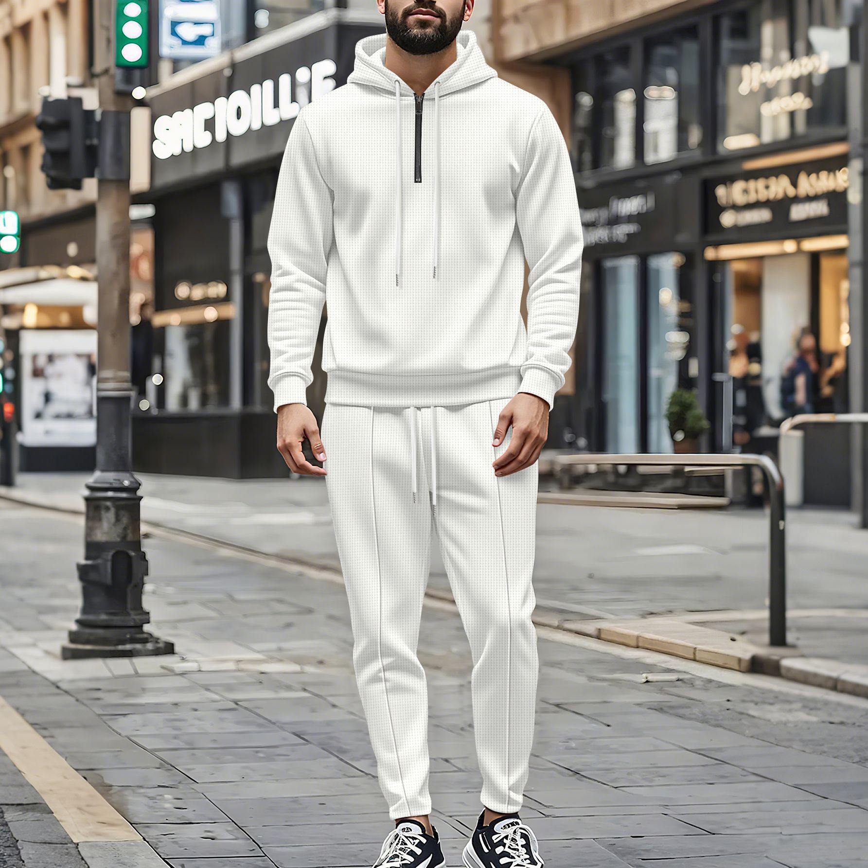 Men's Waffle-Knit Half-Zip Hoodie & Jogger Set – Breathable Lightweight Loungewear (S-XXXL, 5 Colors)_voghion.com