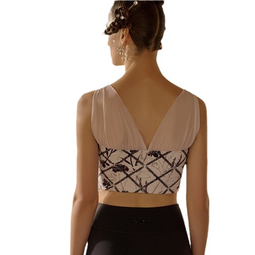 European and American cross-border mesh stitching printed tube top sports bra vest tight fitness underwear yoga wear for women with chest pads