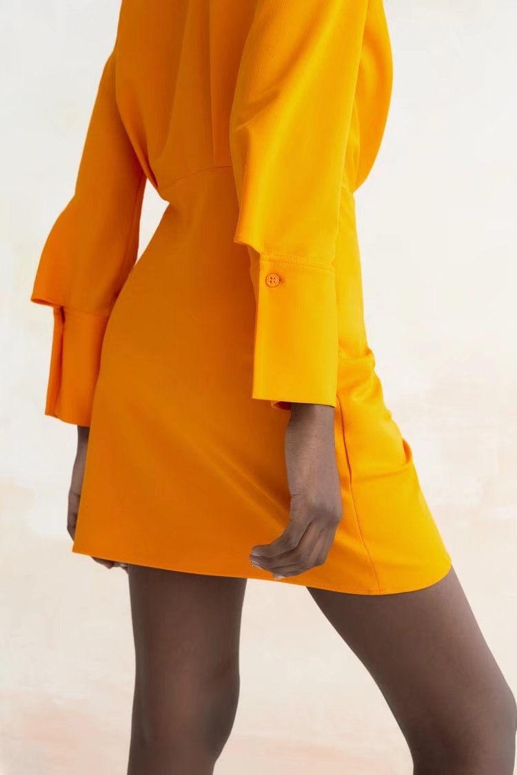 buttons solid color slim long-sleeved lapel shirt dress NSAM126423