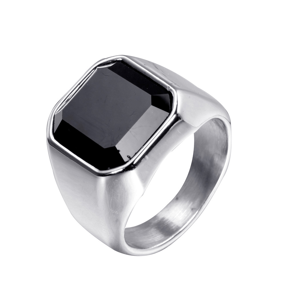 Simple Style Square Titanium Steel Inlay Rhinestones Men's Rings display picture 6