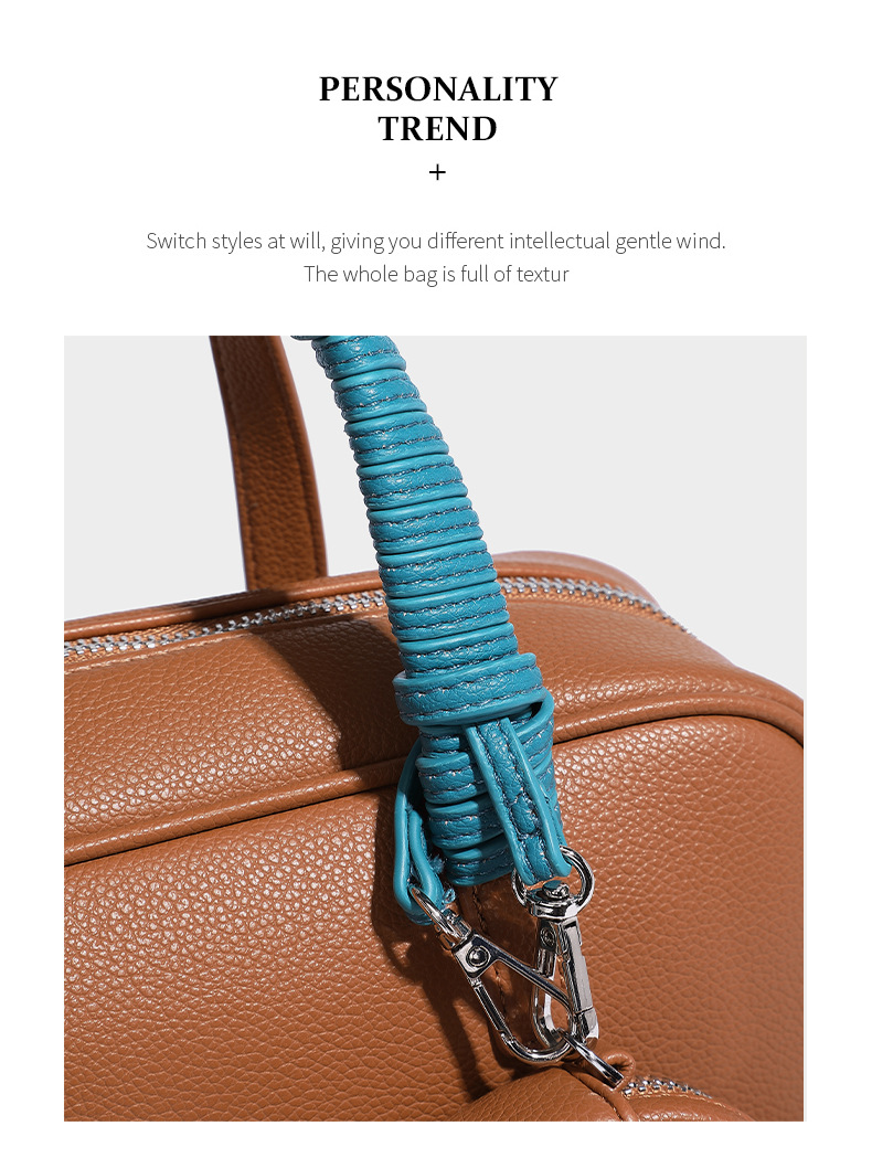 Túi Boston xách tay nữ cổ điển phong cách vintage, kèm túi đeo chéo nhỏ — Màu trắng, Màu nâu, Xanh denim, Màu đen chi tiết 30
