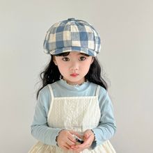 春天新款儿童贝雷帽舒适甜美英伦格子复古男童前进帽