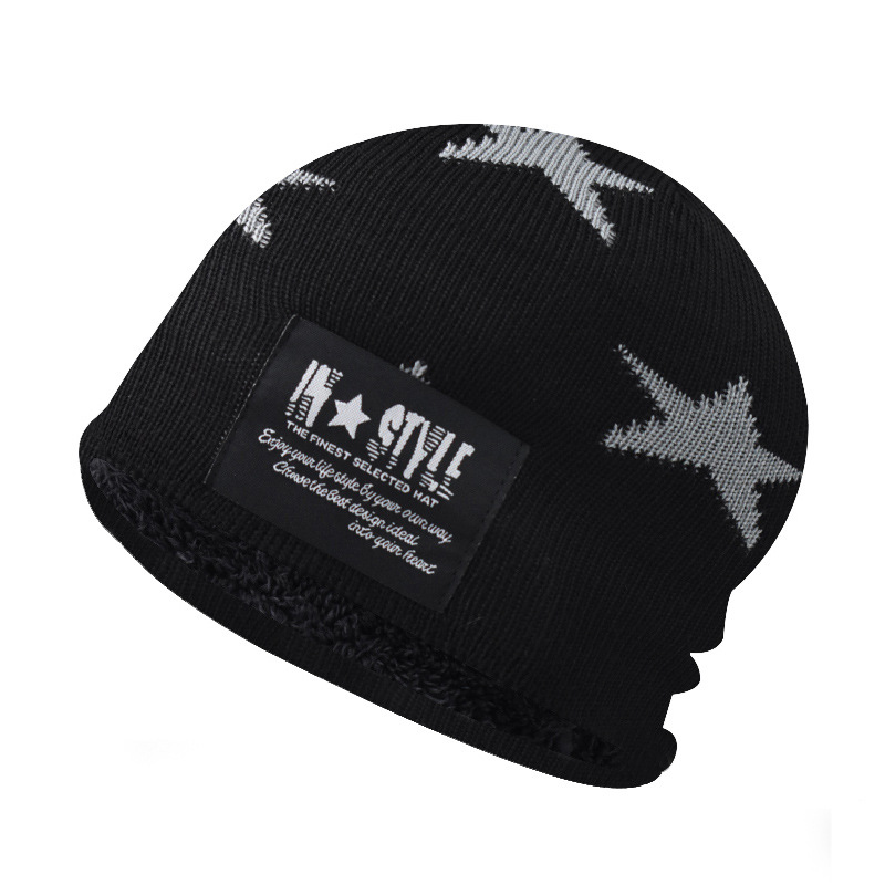 Otoño e invierno transfronterizo forrado de lana cálido sombrero de punto padre-hijo estrella de cinco puntas bordado jersey sombrero protección del oído sombrero de lana caliente image 1