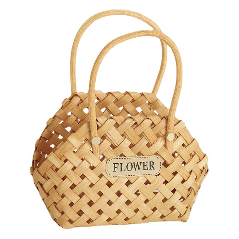 Cesta de madera tejida a mano cesta de flores especial para el Día de los Maestros y el Día de la Madre accesorios de decoración roja en línea cesta de regalo portátil