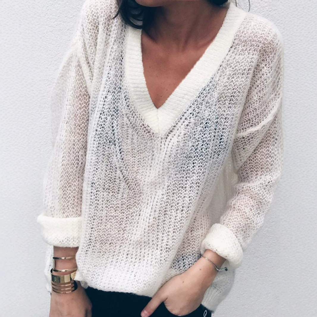 Внешняя торговля Трансграничная Европа, Европа и Амазонка Источник Женский вязаный свитер с длинными рукавами, свободный тонкий пуловер свитер весной и осенью