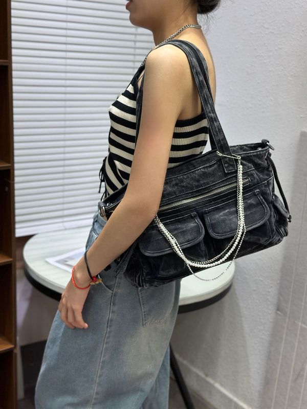 跨境专供水洗牛仔女包欧美复古包包做旧时尚单肩包手提包斜跨包包|undefined