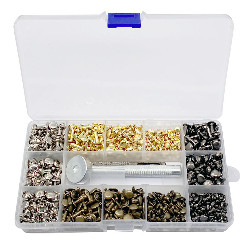 360套铆钉盒装3件工具三规4色6-8mm撞钉鞋包装饰钮扣皮具手工家纺