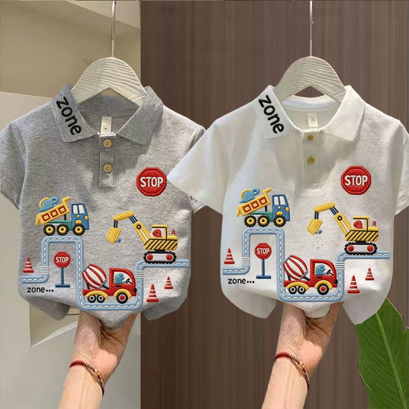 Children's POLO collar pure cotton short-sleeved t-shirt, new style, turn-down collar, loose fit, casual and fashionable short-sleeved top for medium and large children.