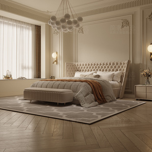 French European Style Luxury Cream Style Bed Light Luxury Fabric Double Wedding Bed 1.8m Palace Furniture Hotel Home