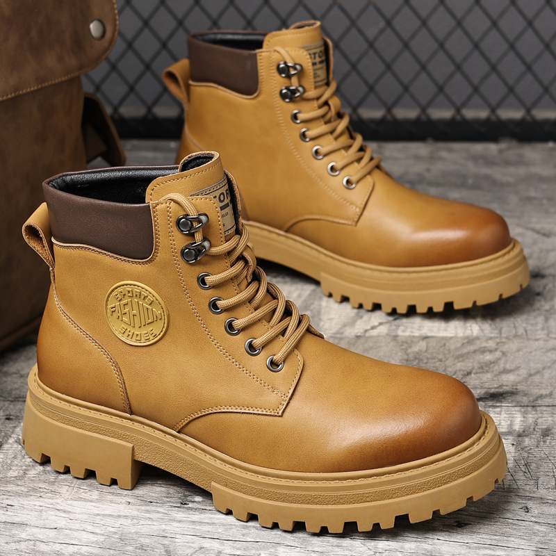 Men's Autumn Winter Workwear Boots High Top Thick Soled Shoes_voghion.com