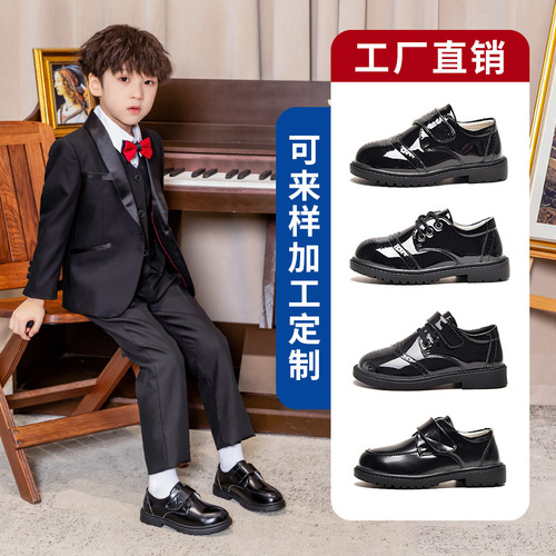 Campus small leather shoes, teacher recommended designated boys' black leather shoes for children, performance style, children's English spring and autumn single shoes for students