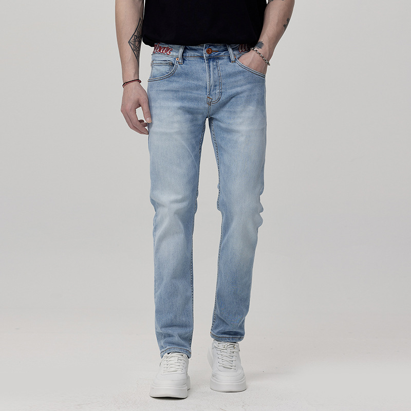 Jeans Men's Four Seasons Fashionable Embroidered Casual Slim-fit Small Stretch Leg Denim Trousers European Style Men's Pants