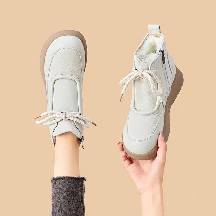 Fashion Versatile Warm Outdoor Snow Boots for Women, New Round-Toe Plush Cotton Shoes, Mom Shoes, Autumn and Winter Thick-Soled Martin Boots