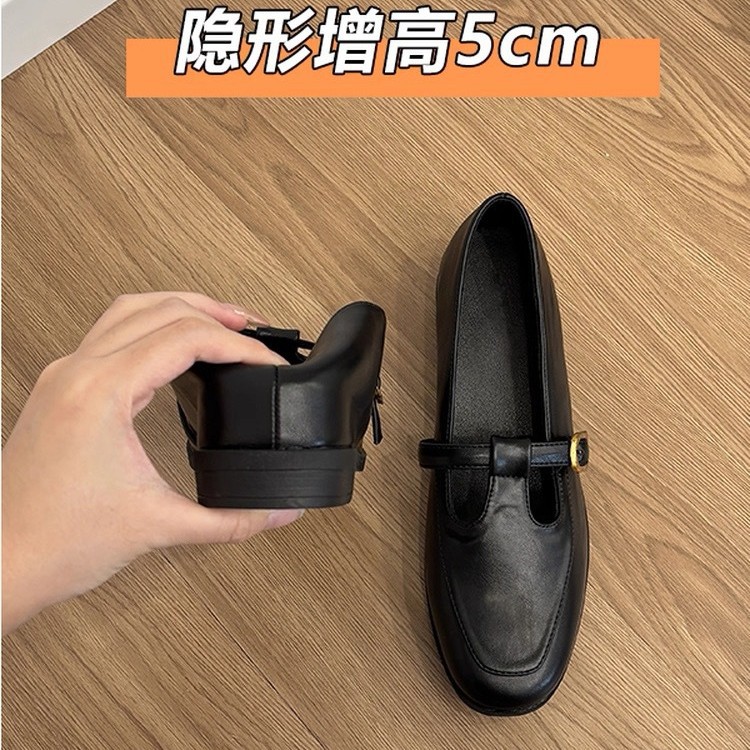 양가죽 버전~레트로 천연가죽 소형 내부 높이 5cm 증가 메리제인 여성용 다용도 영국 로퍼 소형 가죽 신발