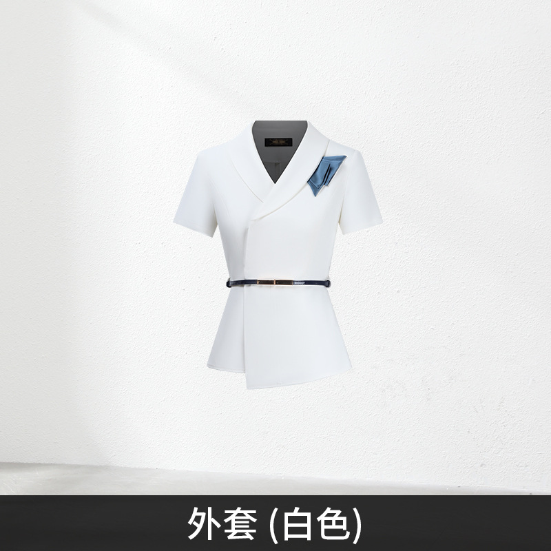 White navy suit (blue scarf)