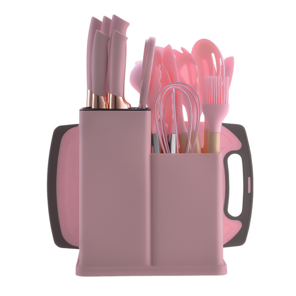 19 conjuntos de utensilios de cocina antiadherentes transfronterizos, tabla de corte de utensilios de cocina con barril de almacenamiento, conjunto de herramientas de corte