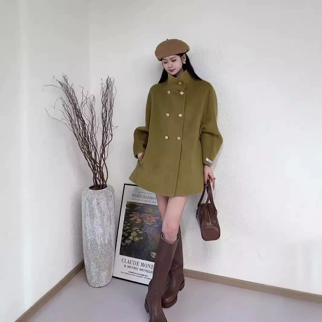 2024 осень и зима новые двухсторонние шерстяные пальто Hепберн стиль