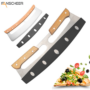 Manufacturer's Ready-Made Pizza Cutter Wooden Handle Pizza Scimitar Half-Moon Baking Tool Knife Pizza Shaker Noodle Knife