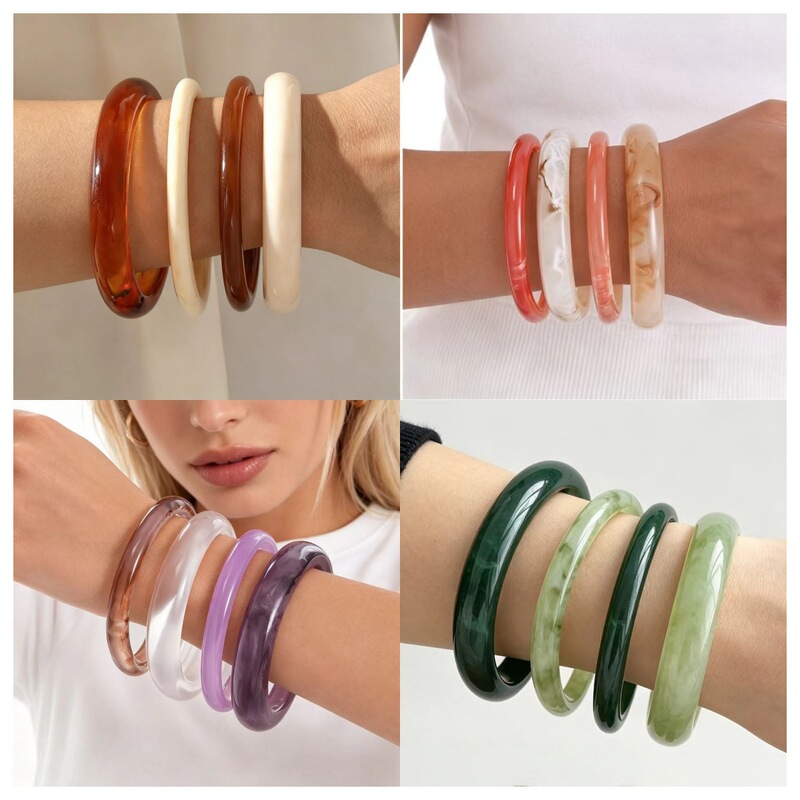 European and American Cross-Border Fashion Simple Multi-Color Gradient Geometric Resin Women's Exaggerated Acetate Bracelet Set 4-Piece Set European and American Cross-Border Fashion Simple Multi-Color Gradient Geometric Resin Women's Exaggerated Acetate Bracelet Set 4-Piece Set