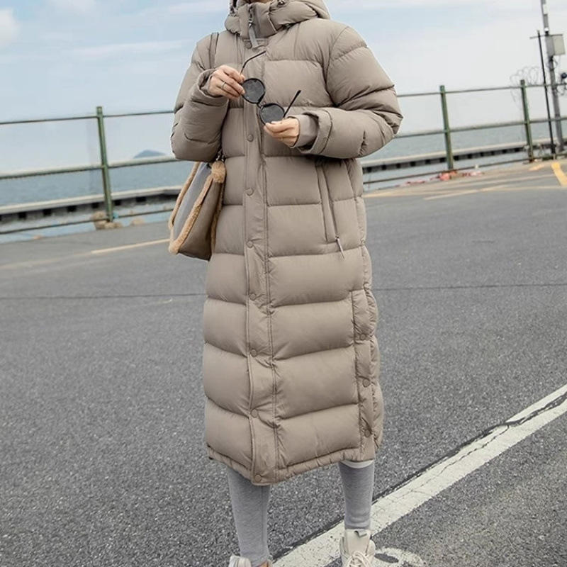 Maillard's New Goose down down Jacket for Women 2024 Winter Tna Over-The-Knee Long Hooded Bread Thickeneded Jacket