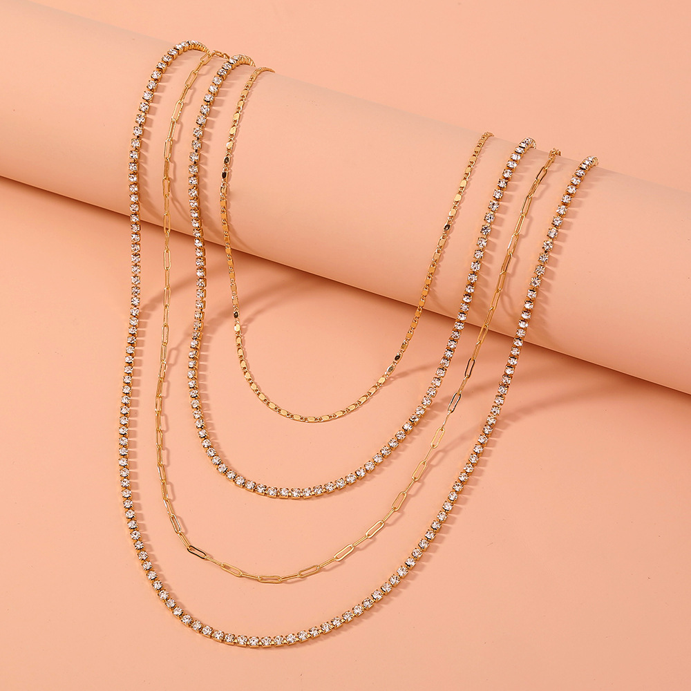 European And American New Diamond Multi-layer Necklace Stacking Necklace Clavicle Chain Wholesale display picture 4