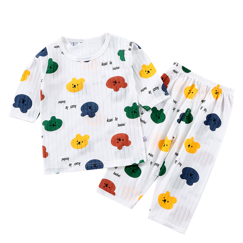 Conjunto de pijama para uso doméstico, ropa de algodón puro para aire acondicionado para niños y niñas, ropa de verano fina de manga corta para bebés y niños pequeños.