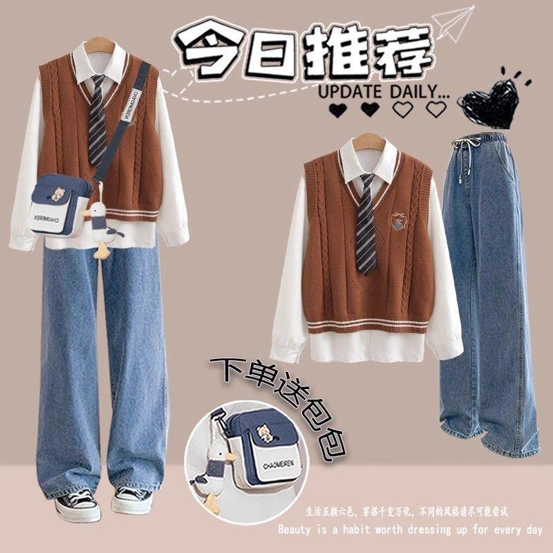 初中生秋装女2025新款学院风套装青少年女装高中学生一整套穿搭潮|undefined