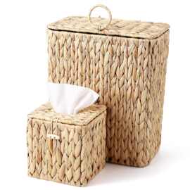 跨境手工编织垃圾桶纸巾盒支架小型浴室垃圾篓波编织带盖垃圾桶