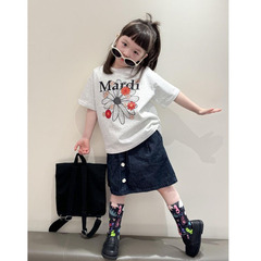 童装女童2025新款短袖T恤洋气时尚女宝宝儿童Mardi雏菊蓝色超好看