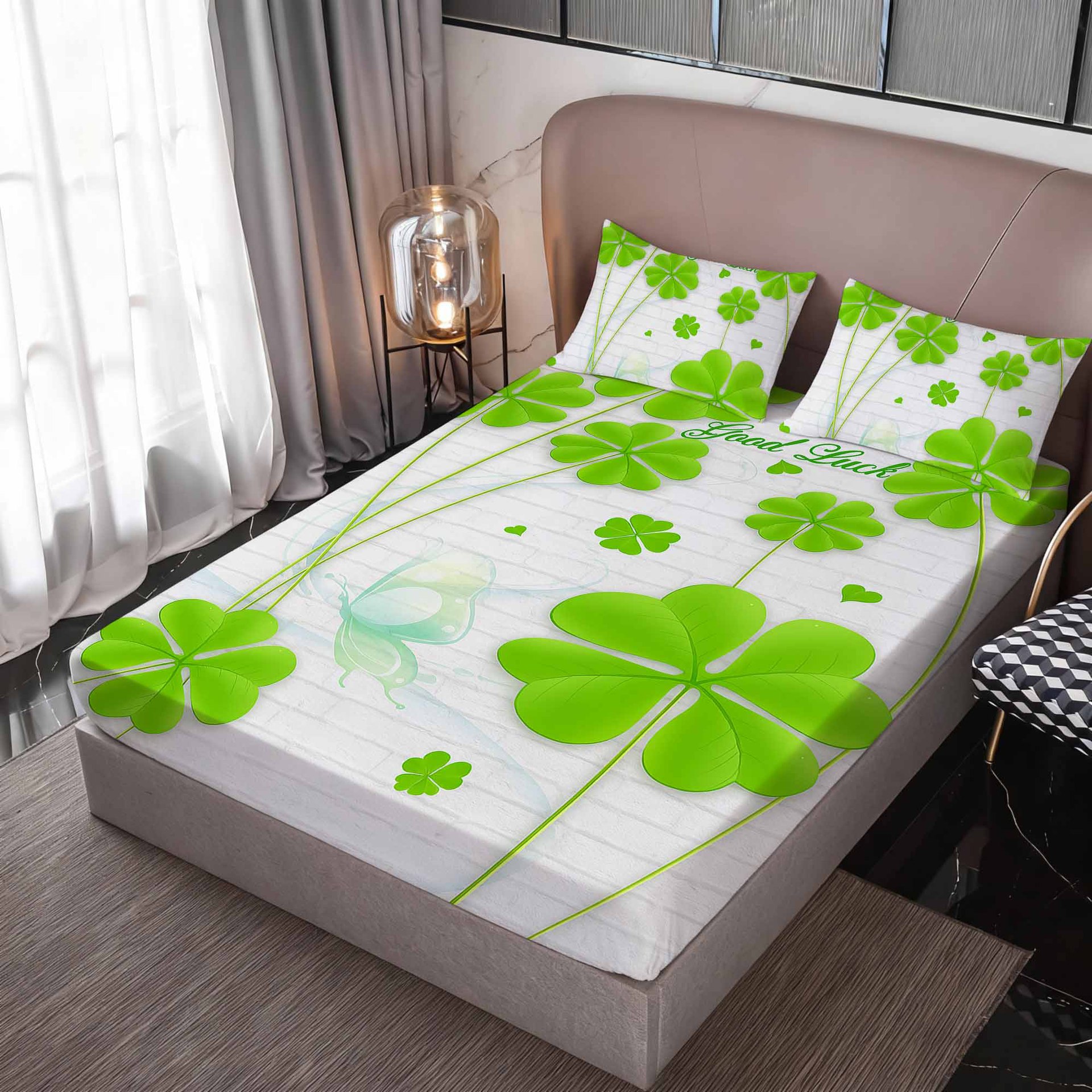 Cross-Border Export Four-Leaf Clover Series Printed Bed Sheetss, Dust-Proof and Skin-Friendly Bedspreads, Bed Sheetss and Pillowcases, Customizable Mattress Protectors