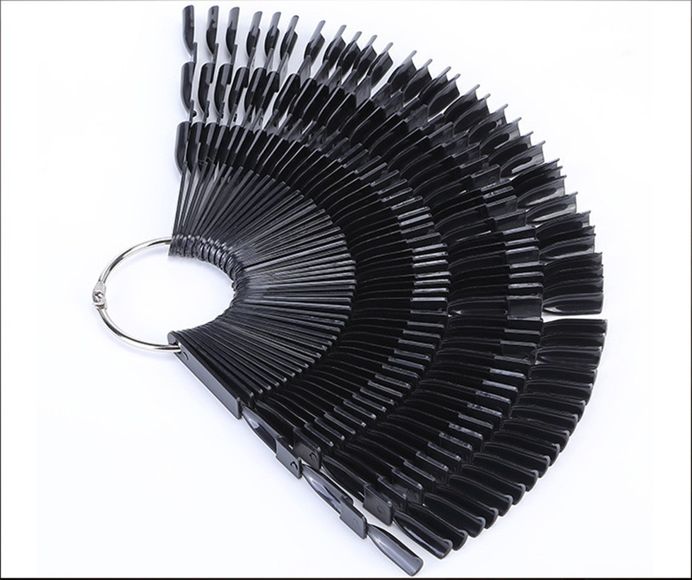 Herramientas de uñas transfronterizas 50 piezas de esmalte de uñas muestra de pegamento de esmalte de uñas, tarjeta de color trapezoidal puntiaguda de cabeza plana, pieza de práctica de uñas