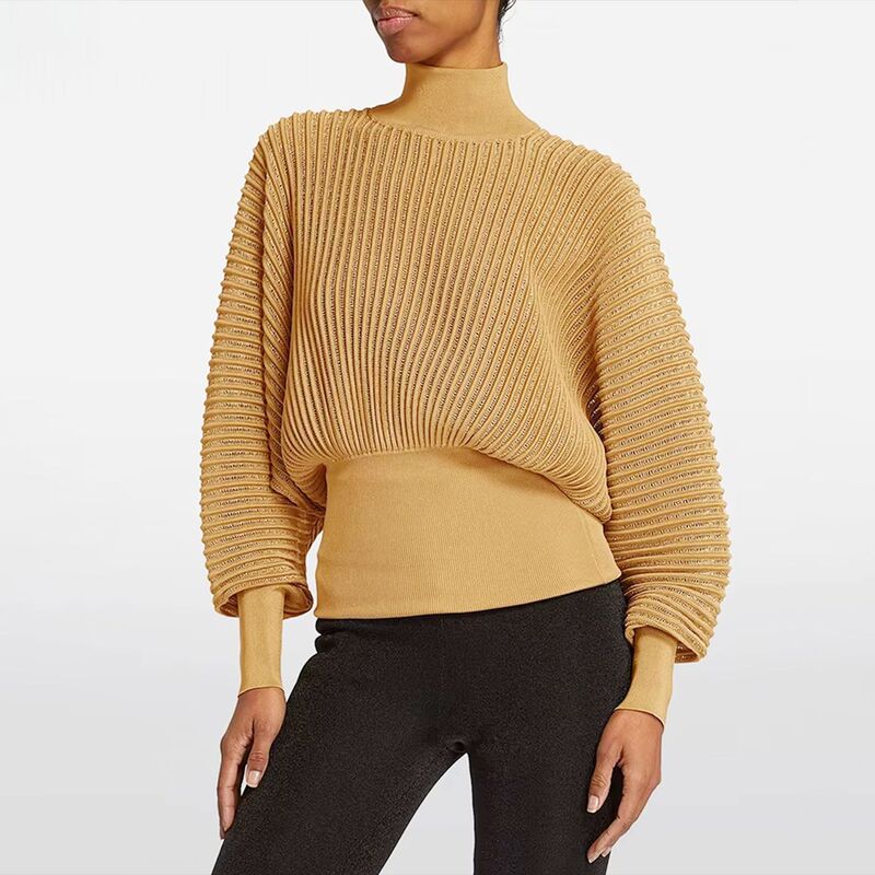 Elegant Retro-Style Tops for Women 2026 Summer New Solid Color Ribbed Knitted Turtleneck Pullover Sweater for Women