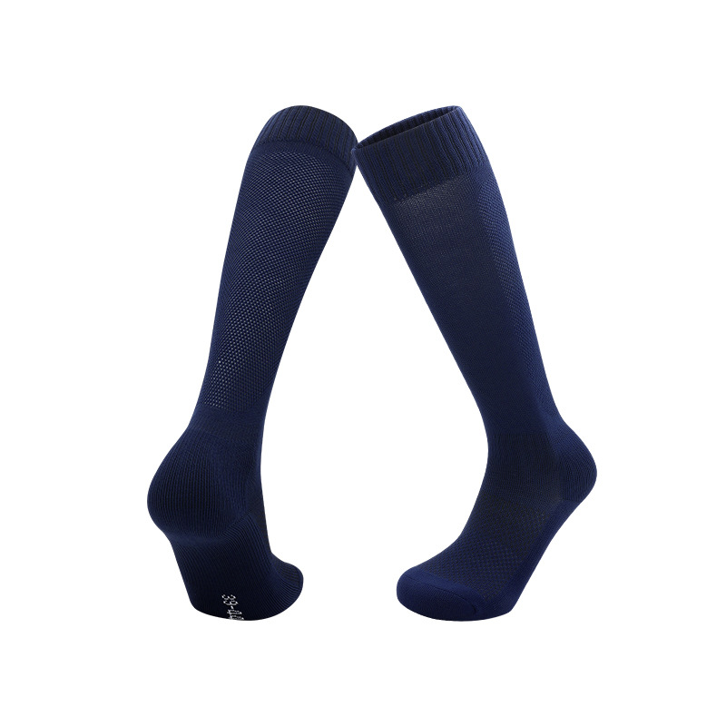 Calcetines de fútbol transfronterizos de color liso, finos, de alta elasticidad, para otoño e invierno, con base de rizo, calcetines deportivos por encima de la rodilla para niños, calcetines transpirables para hombre.