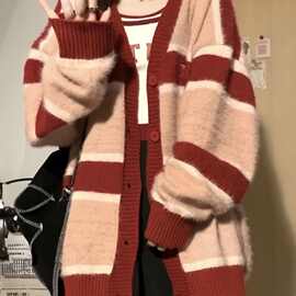 美式复古加厚毛衣外穿外套新款慵懒风宽松百搭小个子长袖针织开衫