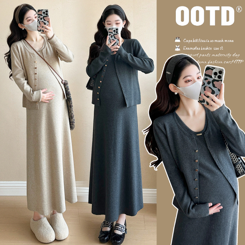 Pregnant Women's Spring Dress dress Advanced Sense Pregnancy Spring and Autumn suit Fashion Western Style Fashionable Trendy Mothers Dress Two-piece Set Pregnant Women's Spring Dress dress Advanced Sense Pregnancy Spring and Autumn suit Fashion Western Style Fashionable Trendy Mothers Dress Two-piece Set