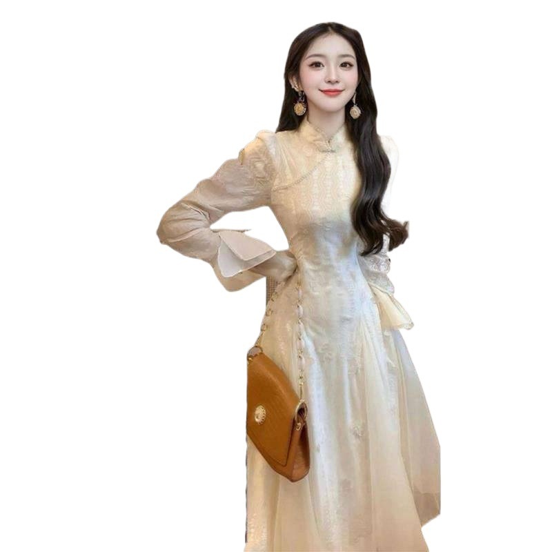 优雅时尚裙子仙女蝴蝶新2025新款国风年秋冬旗袍连衣裙气质中式女|undefined