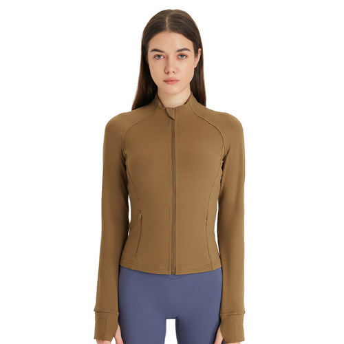 Shishi Zhihui  Autumn and Winter New Nude Sports Jacket Windproof Stand Collar Slim Yoga Breathable Motorcycle Jacket