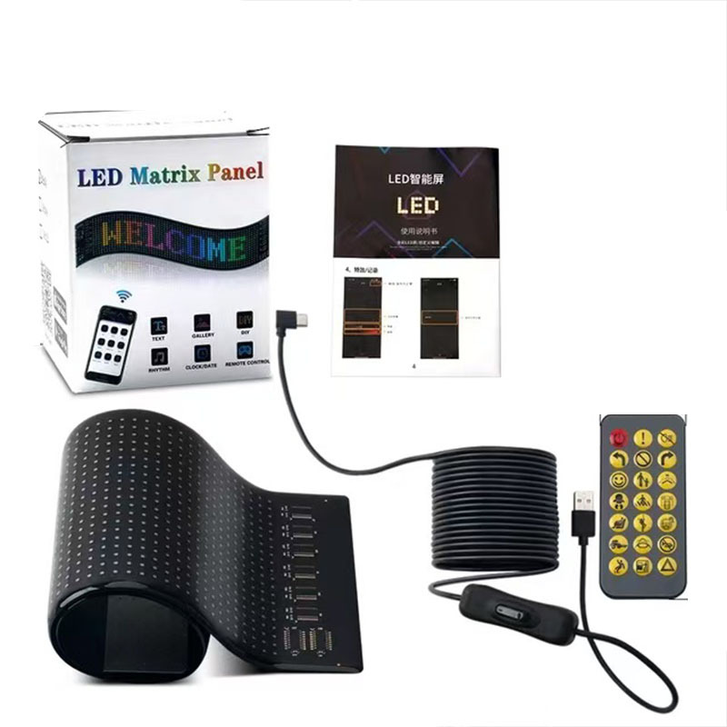 LED coche pantalla suave usb coche pantalla de publicidad flexible APP ventana bluetooth cristal ojo del diablo pantalla