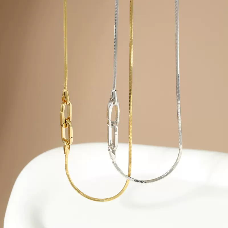 925纯银项链女方形万能扣蛇骨链高级感轻奢小众ins设计长项链配饰