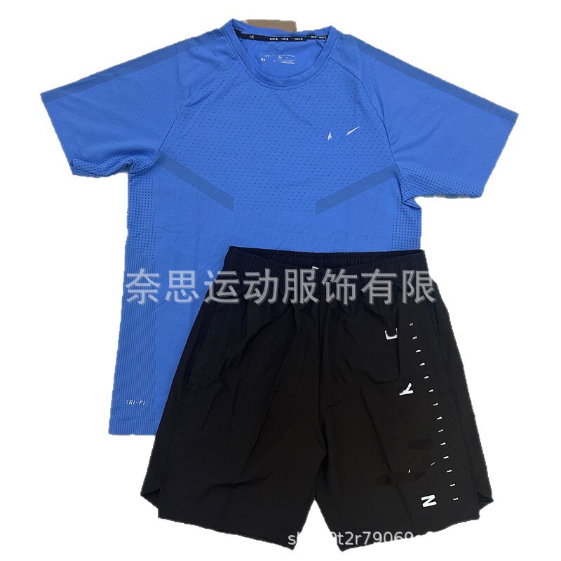 Wholesale foreign trade quick-dry ice silk sports short-sleeve shorts set, loose, elastic, breathable, casual fitness wear, sportswear