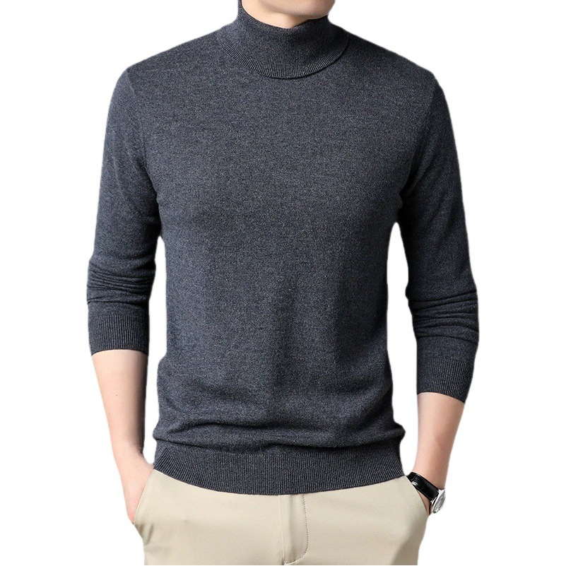 Осенний молодой мужчина тонкая шерсть с высоким воротником черный сшитый кашемировый свитер пуловер осенний свитер