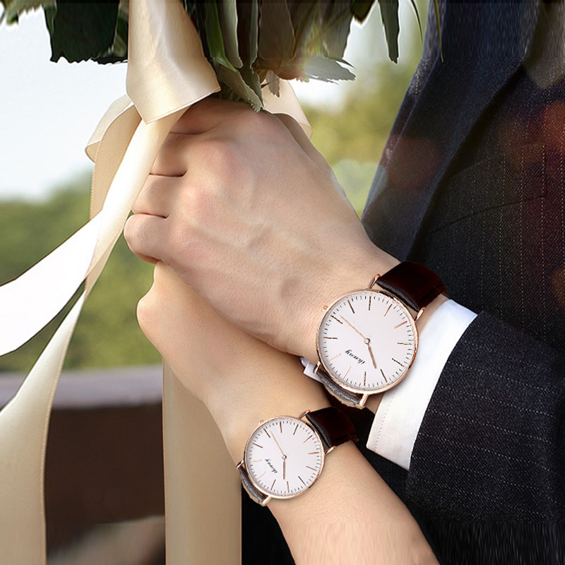 Hong Kong Iloveway Simple Two-pin Fashion Ultra-thin Belt Quartz Watch for Men and Women Business Couple Watch